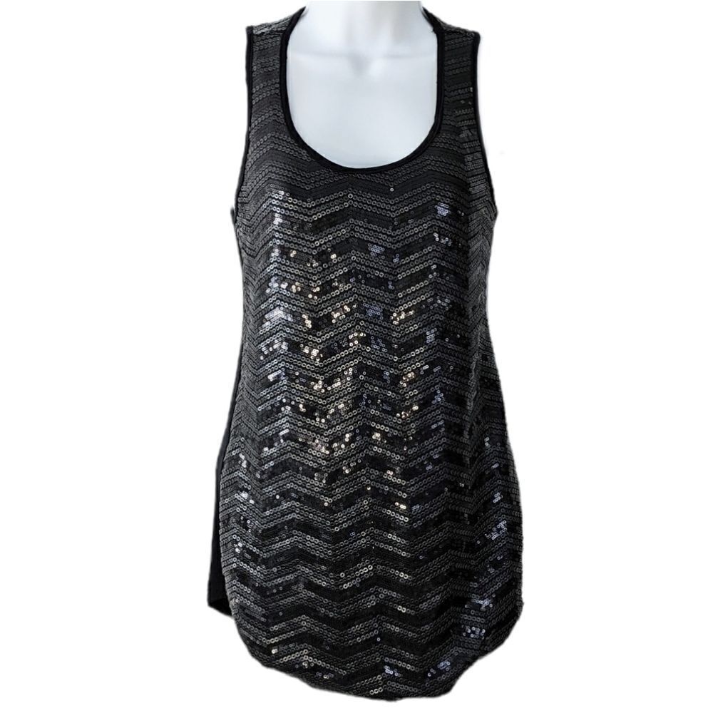 COLORI sequin camisole zigzac chevron black sequins Small @C